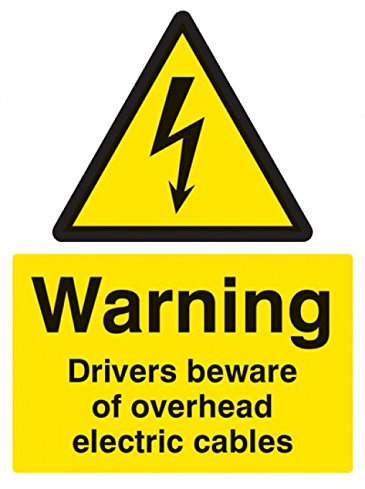 Caledonia Signs 14021K Warning Driver Beware Overhead Cable Sign, 400 mm x 300 mm, Rigid Plastic