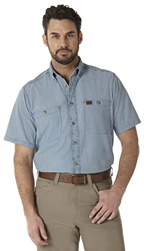 Wrangler Riggs Workwear by Men's Chambray Work Shirt,Light Blue,Large