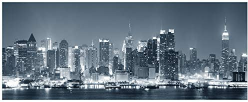Wallario Wandbild aus Acryl, 50 x 125 cm, freischwebende Optik - New York Skyline - Schwarz Weiß Blau
