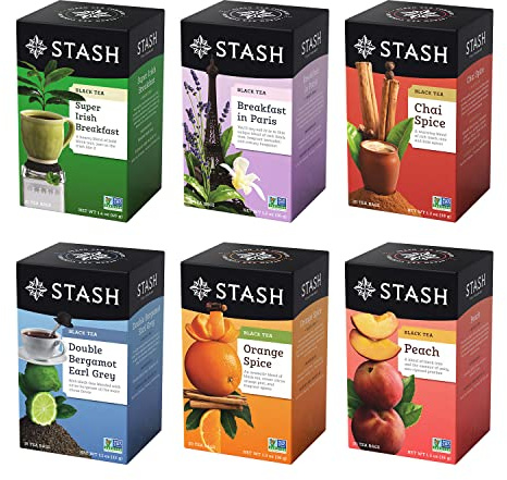 STASH Black Tea Variety Pack – Caffeinated, 6 Boxes of 18-20 Tea Bags Each – Orange Spice, Peach, Double Bergamot Earl Grey, Chai Spice, Super Irish Breakfast & Breakfast in Paris