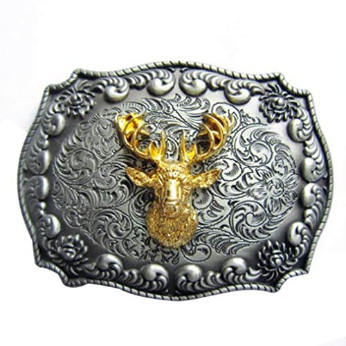 Piratenladen Buckle Hirschkopf, Hirsch, Jagd, Tracht, 24 ct. Gold, Gürtelschnalle