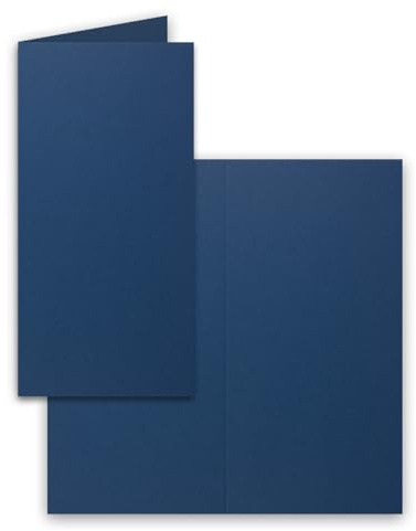 50x Falt-Karten DIN Lang - Nachtblau (Blau) - 10,5 x 21 cm - Blanko Doppelkarten - Klappkarten für Einladungen und Grußkarten zu Weihnachten und Geburtstag