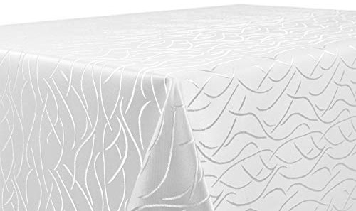 BEAUTEX Damast Tischdecke Jacquard eckig 130x260 Weiß bügelfrei Streifen | edel, pflegeleicht, formstabil, strapazierfähig, eleganter Glanz, hochwertige Webstruktur für Alltag, Feste & Gastronomie