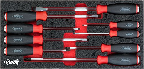 VIGOR Schraubendreher-Satz, mit Schlagkappe, V5068, Kreuzschlitz Profil PH | Abtrieb Kreuzschlitz Profil PH, Schlitz Profil, Länge 393 mm, Breite 188 mm, Höhe 35 mm, 1800 g, 2K Weichschaumeinlage