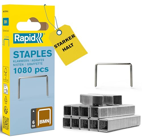Rapid Tackerklammern Typ BMN, 6 mm, 1.080 Stk. Feindrahtklammern | Kompatibel mit Bosch, Metabo & Novus Tackern; galvanisierter Stahl; präziser Anschnitt; für Holz & Stoffe; 6 mm Länge
