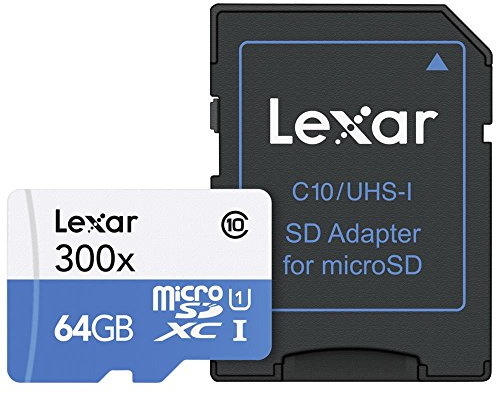 Lexar Scheda di Memoria 300x MicroSDXC da 64 GB con Adattatore, Classe 10