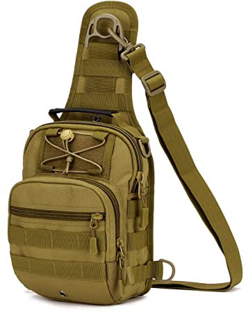 HUNTVP Taktische Brusttasche Militärisch Schultertasche Military Chest Pack Slingrucksack Molle Crossbody Bag Umhängetasche Mini mit Verstellbar Schultergurt für Reise Wandern Outdoor, Typ-1 Braun