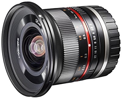 Walimex pro 20155 12mm f1:2,0 Festbrennweite manueller Fokus Weitwinkelobjektiv für Sony E Mount, Kamera Objektiv lichtstark für Systemkamera für A5000 A5100 A6000 A6300 A6500 Serie, Nex, schwarz