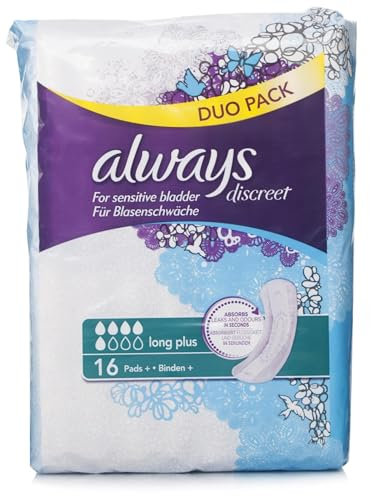 Always Discreet Incontinence Pads Women Long Plus 16 Count, Incontinence Products