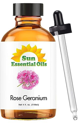 Sun Essential Oils 4oz - Rose Geranium Essential Oil - 4 Fluid Ounces - Rose and Geranium Essential Oil