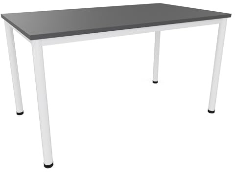 Dila GmbH Schreibtisch/Besprechungstisch in verschiedenen Größen und Farben weißes Metallgestell Konferenztisch Arbeitstisch (B: 140 cm x T: 80 cm, Anthrazit)