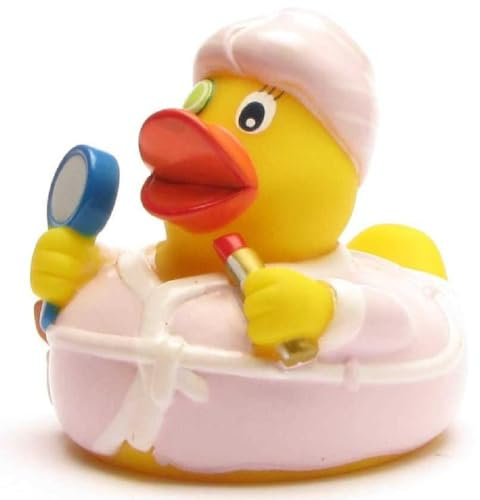 Duckshop I Badeente Wellness I Quietscheente Kosmetik I Beauty - L: 7,5 cm - inkl. Quietscheentchen-Schlüsselanhänger im Set I Geschenk Frauen