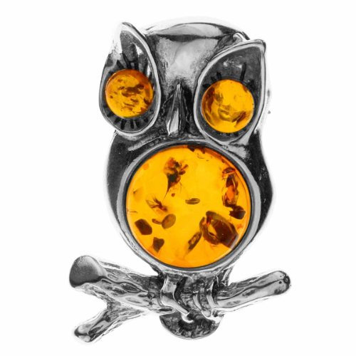 InCollections Damen-Brosche 925/000 Sterlingsilber mit Bernstein, Eule 0010236033890