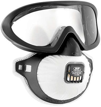 JSP FILTERSPEC PRO Schutzbrille mit FFP3 Staubmaske | Schutz vor Silikastaub, Schleifstaub, Holzstaub, Schimmel, Aerosolen und Dämpfen. Zertifiziert nach EN 166, EN 149.