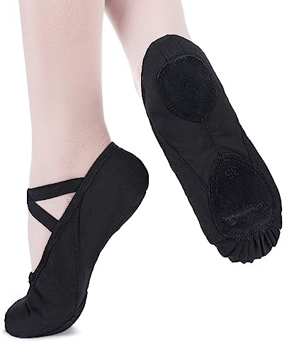 tanzmuster Ballettschuhe Damen - Charlie - Geteilte Ledersohle - schwarz Größe 40- Ballettschläppchen für Erwachsene - Schwarze Tanzschuhe fürs Ballett