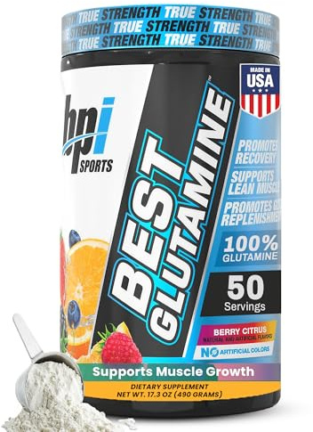 BPI Sports Best Glutamine Supplement, L Glutamine Powder for Gut Health, Muscle Recovery and Immune Support – 6 Advanced Glutamine Types + Vitamin C – 50 Servings – Berry Citrus Flavor