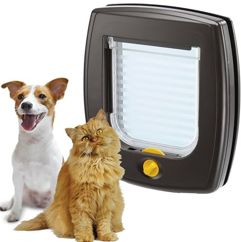 Ferplast Katzenklappe, Hundeklappe, Katzentür für glasscheiben, Pendeltür für Katzen und Kleine Hunde, 4-wege steuerbarer Ein- und Ausgang, Teiltunnel, SWING 3 Haustierklappe, Braun