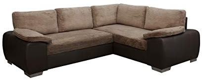 Sofas and More ENZO - CORNER SOFA BED WITH STORAGE - JUMBO CORD FABRIC LEATHER - RIGHT HAND SIDE ORIENTATION (BROWN)