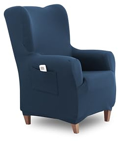 Textilhome Copripoltrona Con Orecchie TEIDE 1 Posto – Fodera Elasticizzata, Copridivano Poltrona Protettiva Antigraffio Anti-Animali – Colore Blu (70-100 cm)