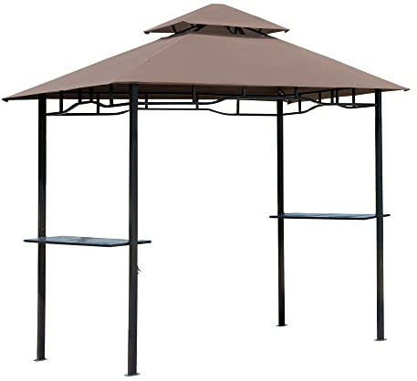 Outsunny 2.5M (8ft) New Double-Tier BBQ Gazebo Grill Canopy Barbecue Tent Shelter Patio Deck Cover - Coffee