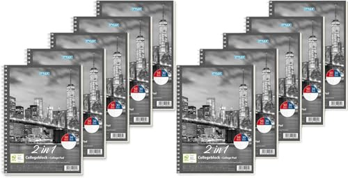 10x (2x 5er Pack) Duo Collegeblock DIN A4 50 Bl. kariert 30 Bl liniert