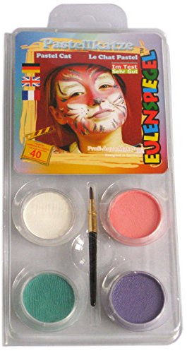 Eulenspiegel 204016 - Motiv-Set Pastellkatze, 4 Farben, 1 Pinsel, 1 Anleitung, für ca. 40 Masken, Karneval, Motto-Party