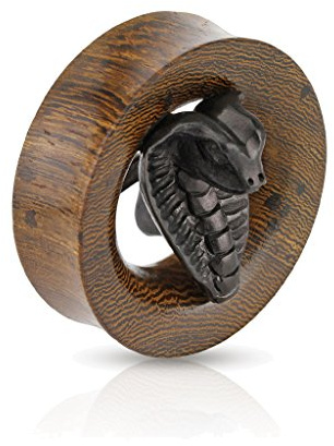 BlackAmazement Flesh Tunnel Plug Piercing Inlay Ebenholz Holz Wood Kobra Schlange Snake Gothic (16 mm)