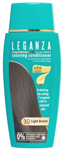 Leganza Hair Coloring Conditioner Natural Balm Color Light Brown Nº 30 | Enriched with 7 Natural Oils | Ammonia, PPD and Paraben Free | 150 ml