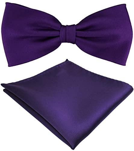 TigerTie Satin Fliege + Einstecktuch Uni einfarbig + Geschenkbox