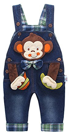 KIDSCOOL SPACE Salopette Di Jeans Da Bambina, Vestito Da Scimmia 3D In Denim Da Bambino,Blu,18-24 Mesi