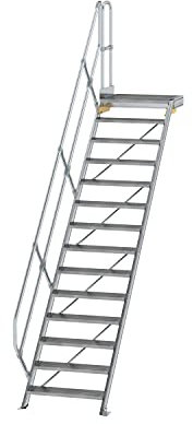 Scala in alluminio con piattaforma 45 °, gradini larghezza/profondità 800/240 mm Stufe numero 14, altezza 2,91 m