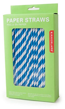 Kikkerland Stripe Paper Straw, Blue, 1 Box of 144