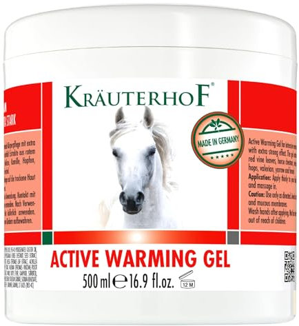 Kräuterhof Pferdebalsam Wärmend Extra Stark (500ml) – Durchblutungsfördernde Wärmesalbe, Massage-Gel mit Rosskastanie & Rotes Weinlaub, Lindert Gelenkschmerzen & Verspannungen