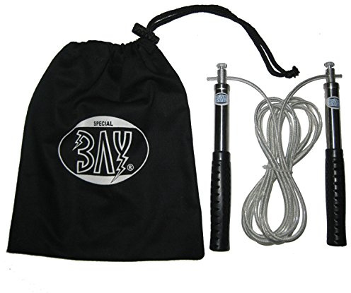 BAY Aluminium Springseil mit Kugellager und Antirutschgriffen, Stahlseil mit PVC-Überzug, Längenverstellbar 290-330 cm, Schwarz, inkl. Canvas Bag