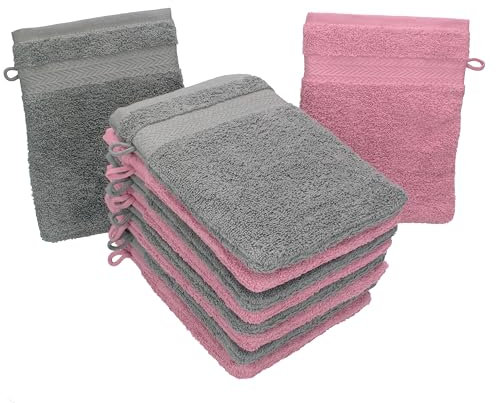 Betz 10 Stück Waschhandschuhe Premium 100% Baumwolle Waschlappen Set 16x21 cm Farbe Altrosa und anthrazit