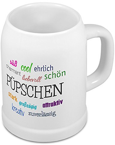 digital print Bierkrug mit Namen Püpschen - Motiv Positive Eigenschaften - Namenstasse, Becher, Maßkrug, Humpen