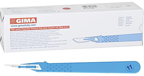 Gima - Bistouris en Acier Inoxydable, Manche en ABS, Stérile et Jetable, Standard, Taille n. 11, 10 scalpels emballés individuellement.