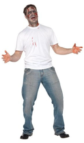 Smiffys 31963M T-Shirt mit Gummimesser im Rücken, M, weiß