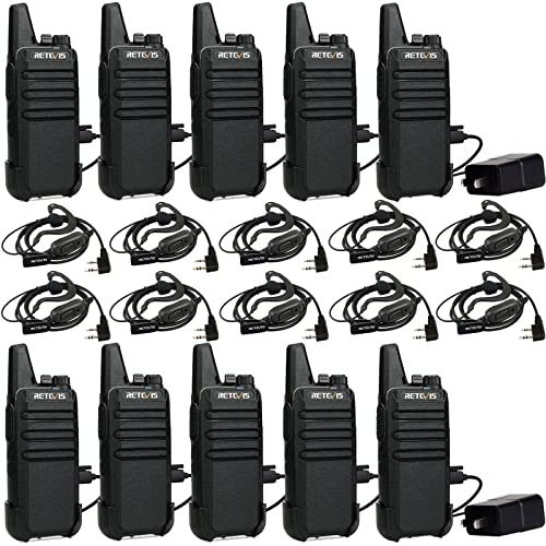 Retevis RT22 2 Way Radios Walkie Talkies,Rechargeable Long Range Two Way Radio, USB VOX Small Emergency 2 Pin Earpiece Headset,for School Retail Church Restaurant (Packed in Pairs with 5 Boxes)