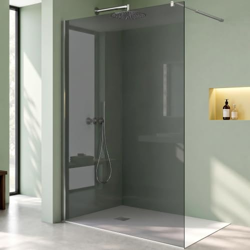 Mai & Mai Duschwand für Dusche Duschabtrennung 140x200cm Walk-In Dusche | Duschtrennwand 8mm ESG-Sicherheitsglas NANO Glas Dunkelgrau BRAM3 Bremen01VG