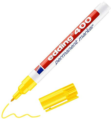 edding 400 Permanentmarker - gelb - 1 Stift - feine Rundspitze 1 mm - wasserfest, schnell-trocknend - wischfest - für Karton, Kunststoff, Holz, Metall, Glas