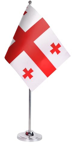 AZ FLAG Bordsflagga Georgien 22x15 cm Bordsbanér Georgisk Satin Metallfot