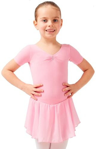 tanzmuster ® Ballettkleid Mädchen Kurzarm - Betty - Gr. 92-170 - Glitzersteine - Baumwolle - Ballettbody Kinder Ballett Trikot