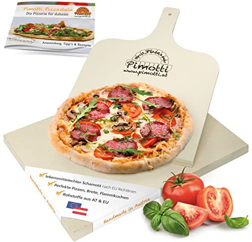 PIMOTTI Pizzastein 2,5cm Pizza-Stein für Backofen Brotbackstein aus echtem Schamott Pizzastein eckig Backstein Pizza Steinplatte für Backöfen Stein Grill Gasgrill Pizza-Stone