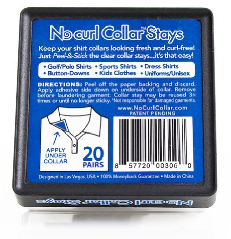 No Curl Collar Stays 20 Pair Dispensing Case: Temporary Peel-&-Stick