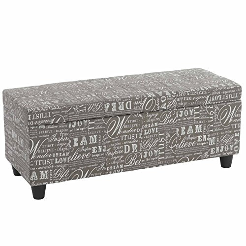 Mendler Aufbewahrungs-Truhe Kriens, Stoff/Textil - Schriftzug, grau | Sitzbank, Bank, 45x114x45cm, FSC®-Zertifiziert
