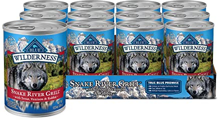 Blue Buffalo Wilderness Snake River Grill Natural High Protein Wet Food for Adult Dogs, Trout, Venison & Rabbit, 12.5-oz Cans, 12 Count