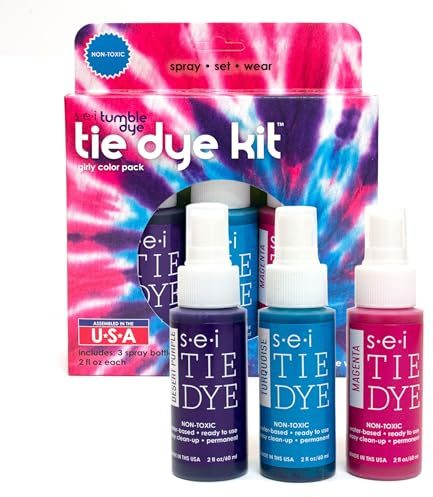 S.E.I. Girly Tie Dye Kit 3 Pack: Pre-Mixed Spray Tie Dye Kit, Easy-to-Use, Non-Toxic Fabric Dye in Desert Purple, Turquoise, and Magenta