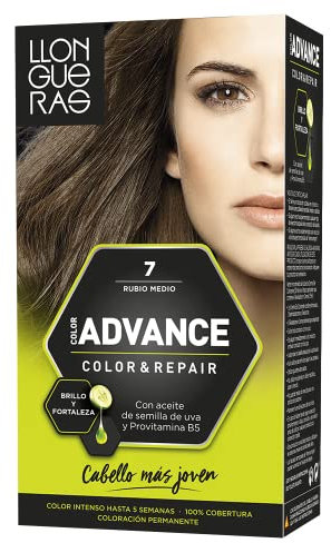 Llongueras Color Advance Tinte Pelo Mujer Coloración Permanente Color Intenso Hasta 5 semanas - Tono 7 Rubio Medio