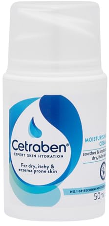Cetraben Moisturising Cream, For Dry, Itchy, Sensitive & Eczema-Prone Skin, Soothe, Moisturise, Hydrate, & Protect, Dermatological Moisturiser,Daily Use on the Body, Fragrance Free, 1 x 50ml | Soothes itching and hydrates body, protects natural barrier, fragrance-free dermatological formula, daily use